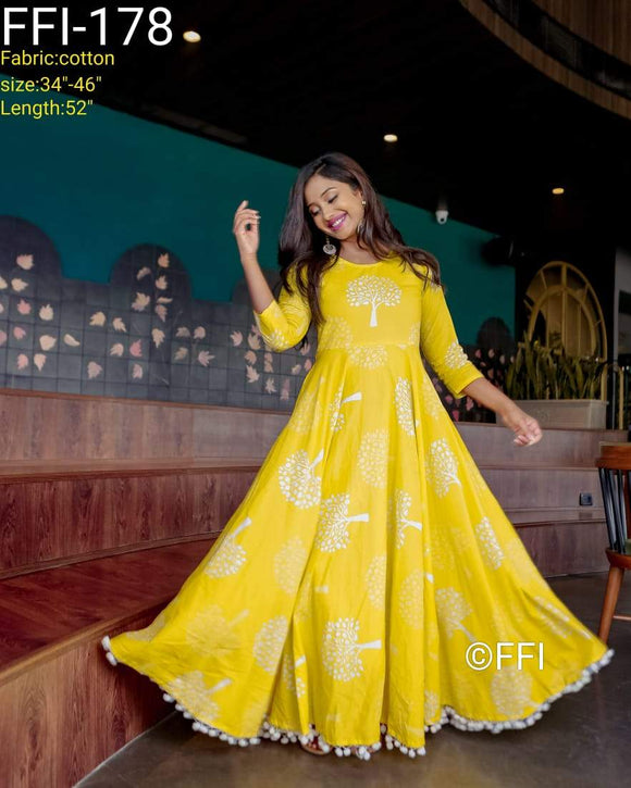 Yellow Color Embroidered Ready to Wear Anarkali Gown Collect